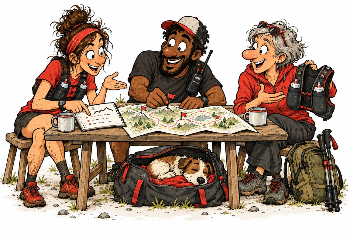 Coach, Veranstalter und Ausrüster planen gemeinsam einen Trail-Event.
